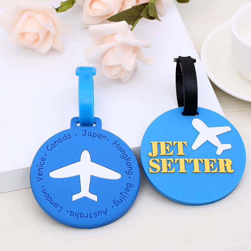 新款個性多種行李卡通飛機行李牌掛飾硅膠圓形卡通行李牌批發